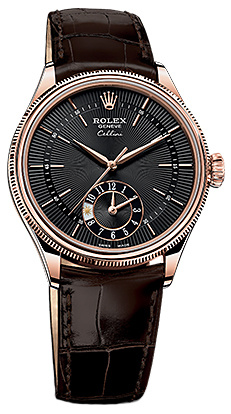 Rolex Cellini Dual Time 39mm 50525 Black Brown-strap