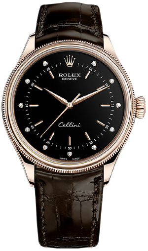 Rolex Cellini Time 39mm 50505 Black Brill Brown-strap