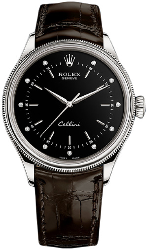 Rolex Cellini Time 39mm 50509 Black Brill Brown-strap