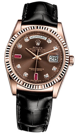 Rolex Day-Date 36mm 118135 Chocolate Brill Black-strap
